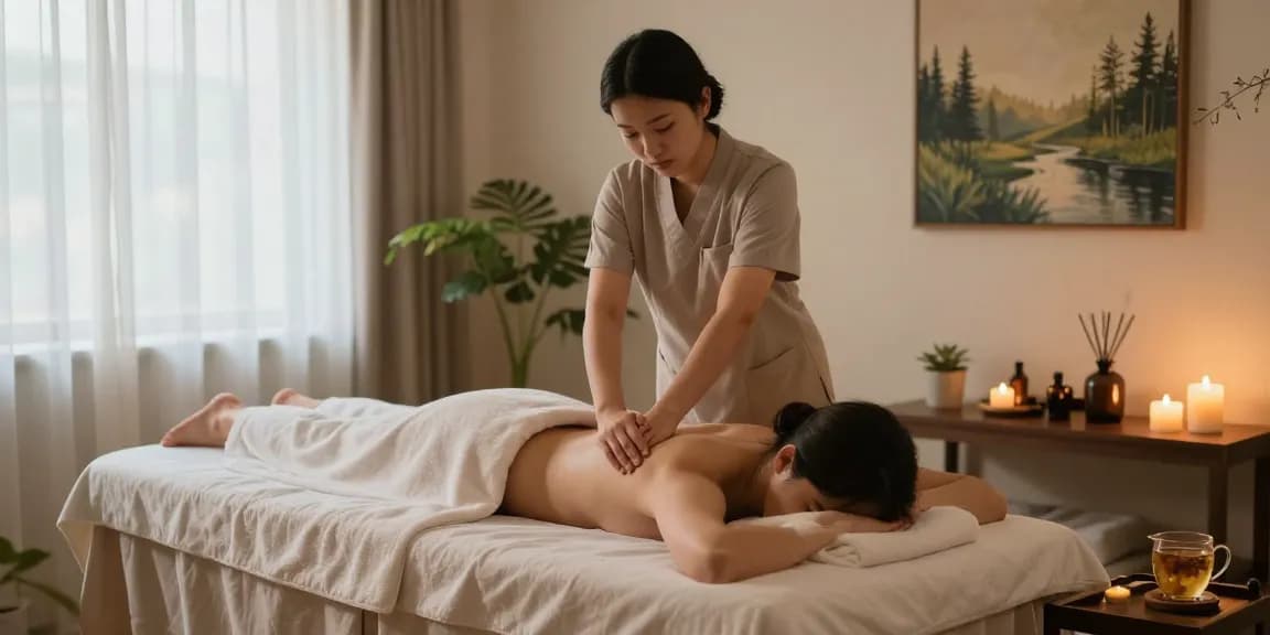 Client enjoying 마포출장안마 in serene wellness studio with calming atmosphere